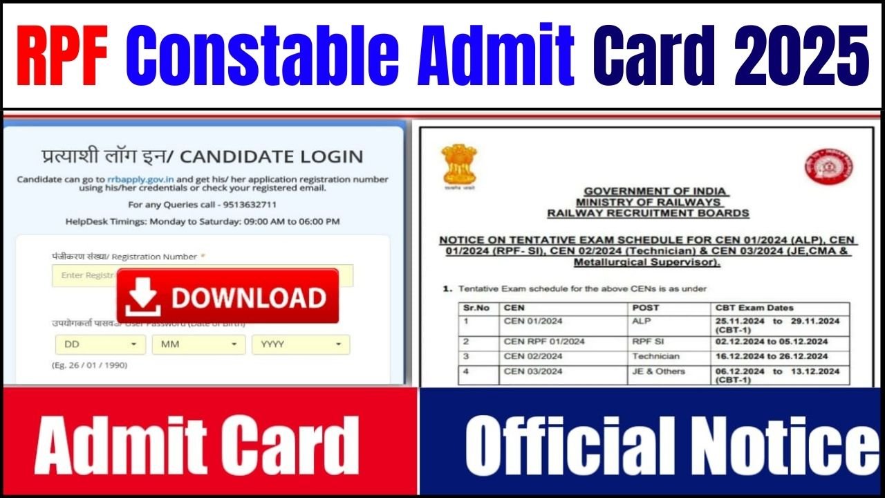 RPF Constable Admit Card 2025